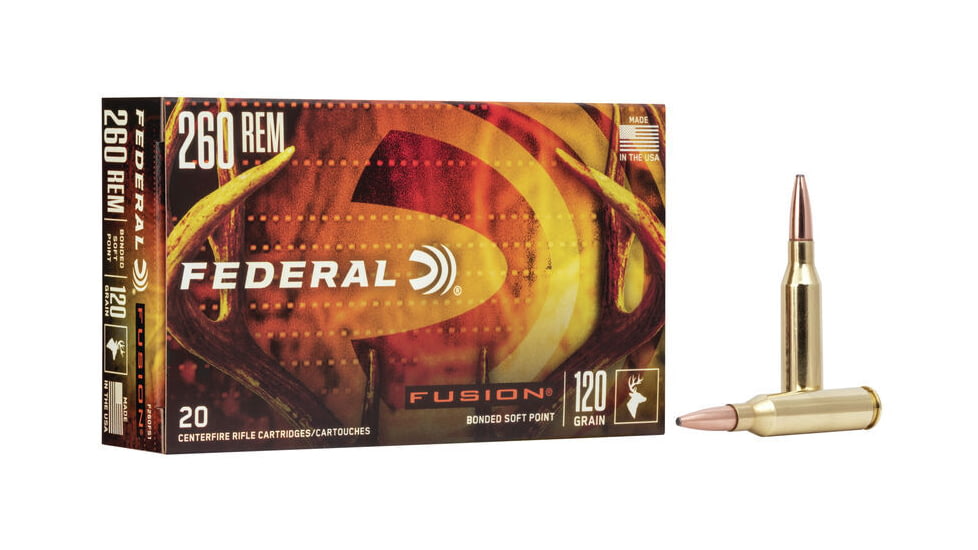 Federal Premium Fusion Rifle Ammo, .260 Remington, Fusion Soft Point, 120 grain, 20 Rounds, F260FS1
