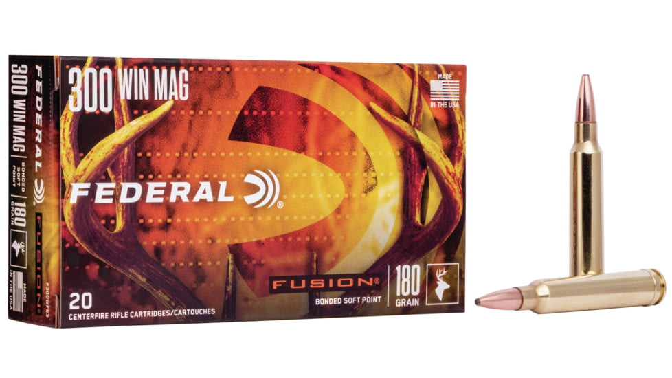 Federal Fusion .300 Winchester Magnum 180 Grain Soft Point Centerfire Rifle Ammo, 20 Rounds, F300WFS3