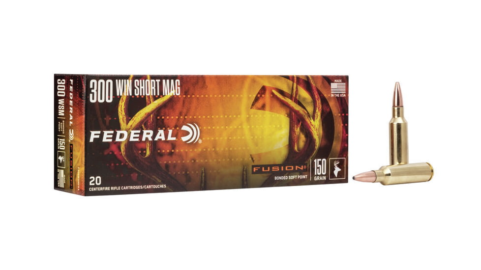 Federal Premium Fusion Rifle Ammo, .300 Winchester Short Magnum, Fusion Soft Point, 150 grain, 20 Rounds, F300WSMFS3