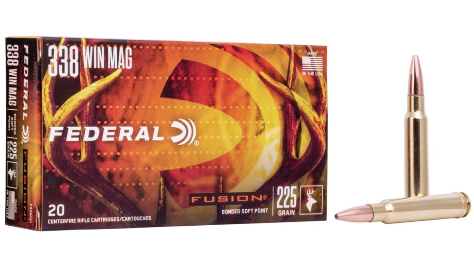 Federal Premium FUSION .338 Win Mag 225 grain Fusion Soft Point Centerfire Rifle Ammo, 20 Rounds, F338FS1