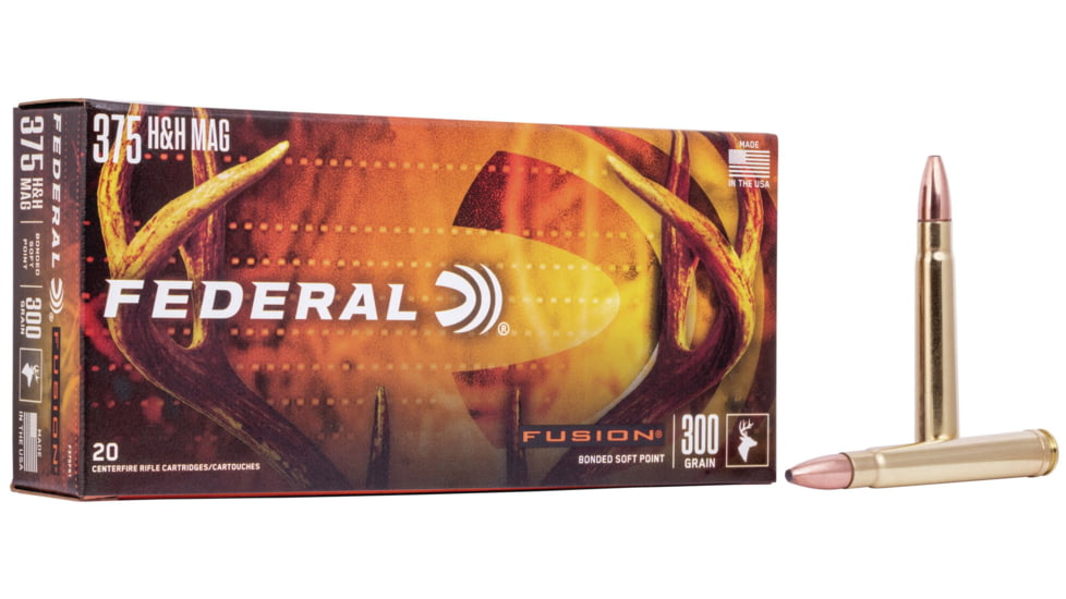 Federal Premium Fusion Rifle Ammo, .375 H&amp;H Magnum, Fusion Soft Point, 300 grain, 20 Rounds, F375FS1
