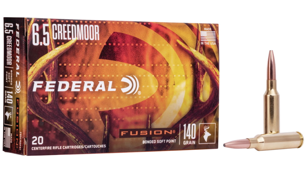 Federal Fusion 6.5 Creedmoor 140 Grain Soft Point Centerfire Rifle Ammo, 20 Rounds, F65CRDFS1