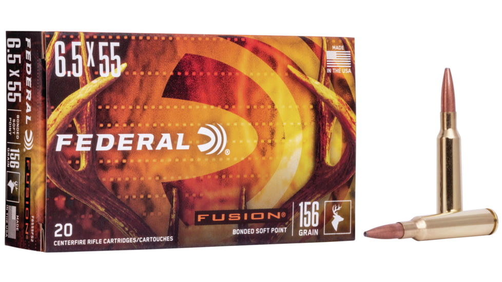 Federal Premium FUSION 6.5x55mm Swedish 156 Grain Fusion Soft Point Centerfire Rifle Ammo, 20 Rounds, F6555FS2