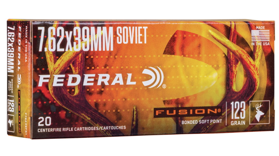 Federal Premium Fusion Rifle Ammo, 7.62x39mm, Fusion Soft Point, 123 grain, 20 Rounds, F76239FS1