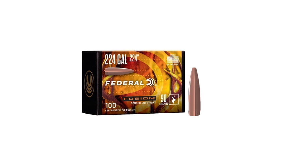 Federal Fusion Component Bullet .224 Rifle Bullet, 90 Grain, Soft Point, 100 Bullets, FB224F1