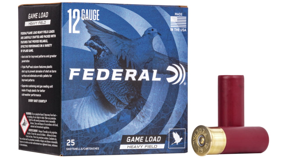Federal Premium Game Shok Upland Heavy Field 12 Gauge 1 1/8oz 2 3/4'' Shotgun Ammo, 4 Shot, 25 Rounds, H123 4