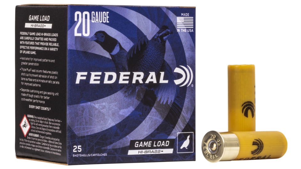 Federal Premium Load Upland Hi-Brass 20 Gauge 1oz 2 3/4'' Shotgun Ammo, 4 Shot, 25 Rounds, H204 4