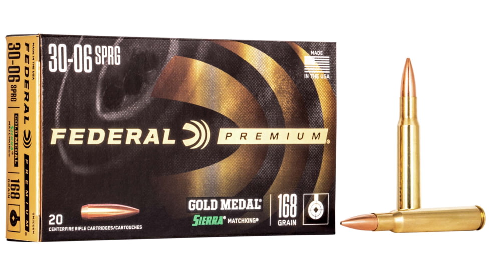 Federal Premium Gold Medal .30-06 Springfield 168 Grain Sierra MatchKing BTHP Brass Rifle Ammo, 20 Rounds, GM3006M