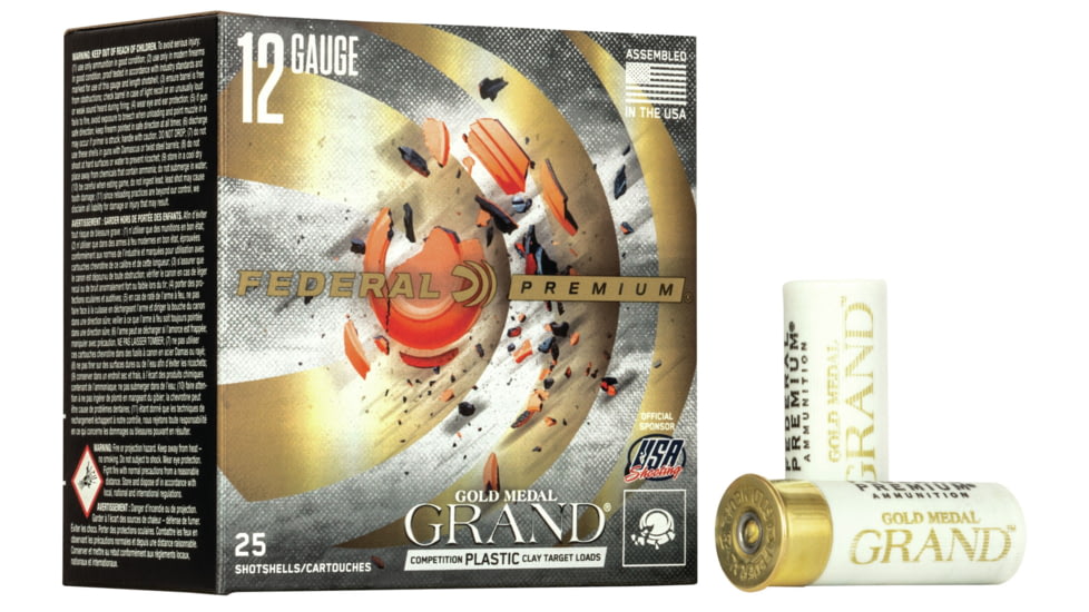 Federal Premium Gold Medal Grand 12 Gauge 1.125 oz Gold Medal Grand Plastic Centerfire Shotgun Ammo, 7.5 Shot, 25 Rounds, GMT114 7.5, GMT114 7.5