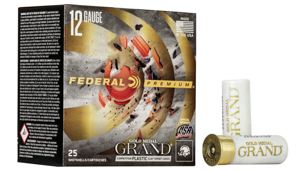 Federal Premium Gold Medal Grand 12 Gauge 1.125 oz Gold Medal Grand Plastic Centerfire Shotgun Ammo, 8 Shot, 25 Rounds, GMT115 8, GMT115 8