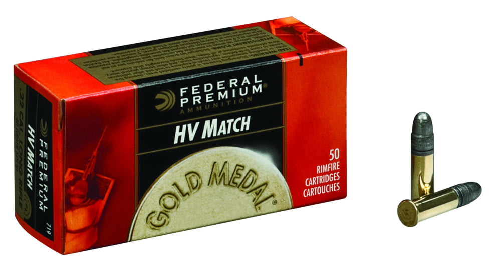 Federal Premium Gold Medal HV Match Rimfire .22 Long Rifle 40 Grain Lead Round Nose Rimfire Ammo, 50 Rounds, 719