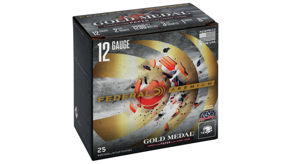 Federal Premium Gold Medal Paper 12 Gauge 2-3/4in 1oz 1290 FPS 8 Shot Size Shotgun Ammunition, 25 Rounds, GMT111 8