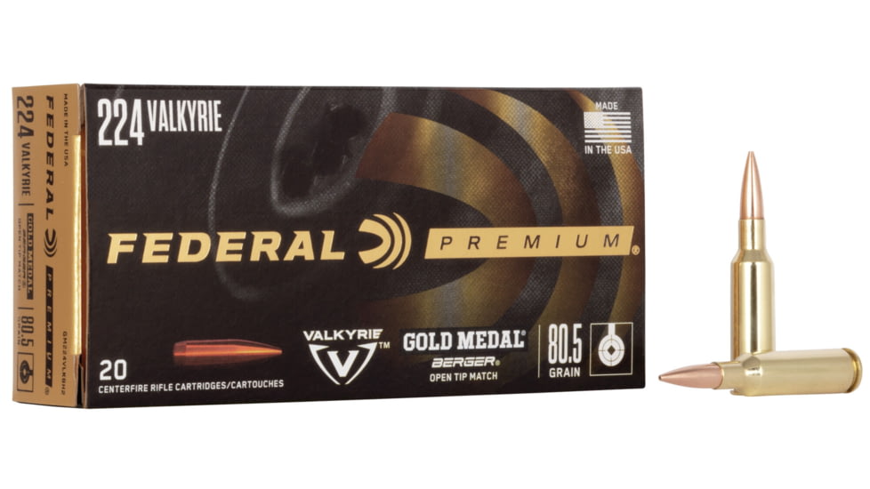 Federal Premium Gold Medal Rifle Ammo, .224 Valkyrie, Berger Boat Tail Target, 80.5 grain, 20 Rounds, GM224VLKBH2