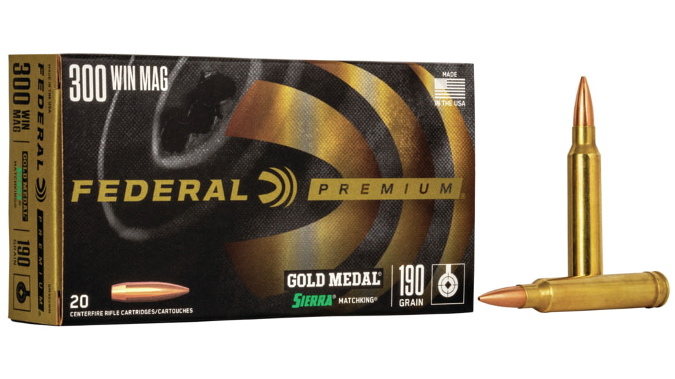 Federal Premium SIERRA MATCHKinG BTHP .300 Winchester Magnum 190 Grain Sierra MatchKing Boat Tail Hollow Point Centerfire Rifle Ammo, 20 Rounds, GM300WM