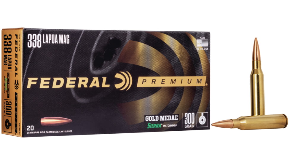 Federal Premium SIERRA MATCHKinG BTHP .338 Lapua Magnum 300 Grain Sierra MatchKing Boat Tail Hollow Point Centerfire Rifle Ammo, 20 Rounds, GM338LM2