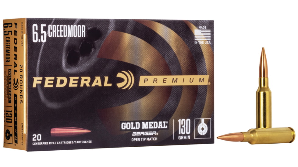 Federal Premium 6.5 Creedmoor 130 Grain Berger Hybrid Open Tip Match Centerfire Rifle Ammo, 20 Rounds, GM65CRDBH130