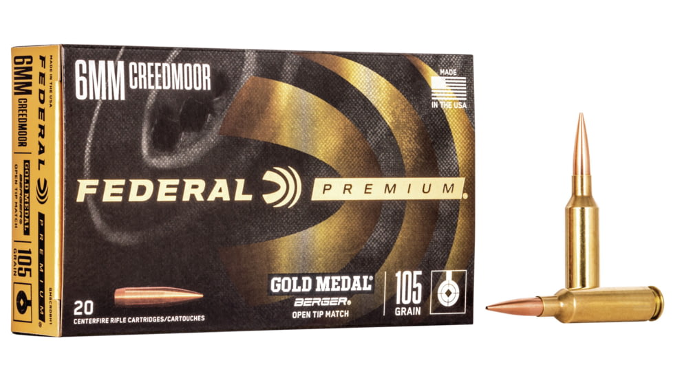 Federal Premium Gold Medal Rifle Ammo, 6mm Creedmoor, Berger Hybrid, 105 grain, 20 Rounds, GM6CRDBH1