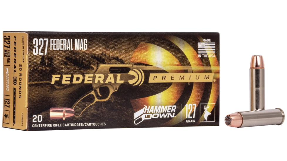 Federal Premium HammerDown 327 Magnum 127 Grain Bonded Hollow Point Nickel-Plated Cased Centerfire Pistol Ammo, 20 Rounds, LG327F1