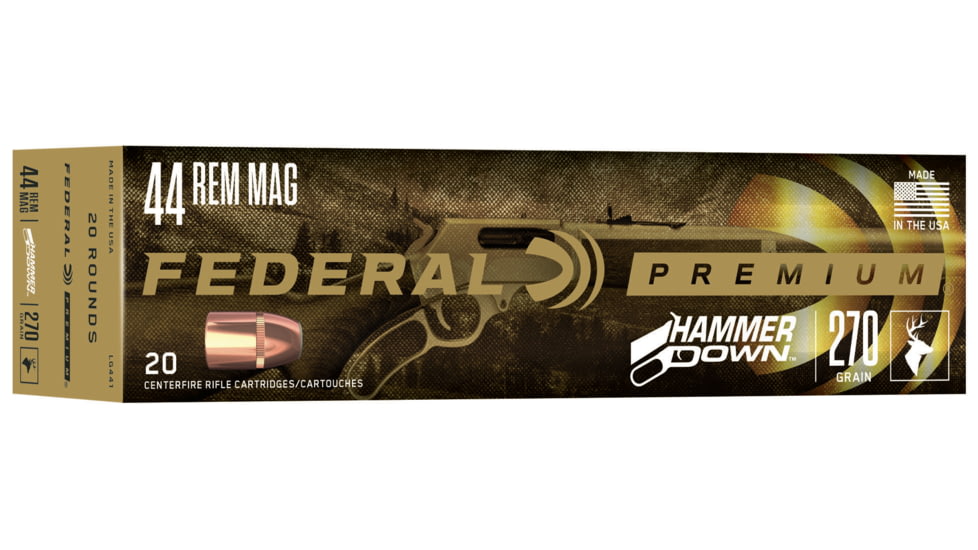 Federal Premium .44 Magnum 270 Grain Bonded Soft Point Brass Pistol Ammo, 20 Rounds, LG441