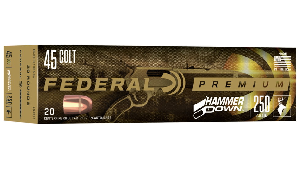 Federal Premium .45 Colt 250 Grain Bonded Hollow Point Brass Centerfire Pistol Ammo, 20 Rounds, LG45C1