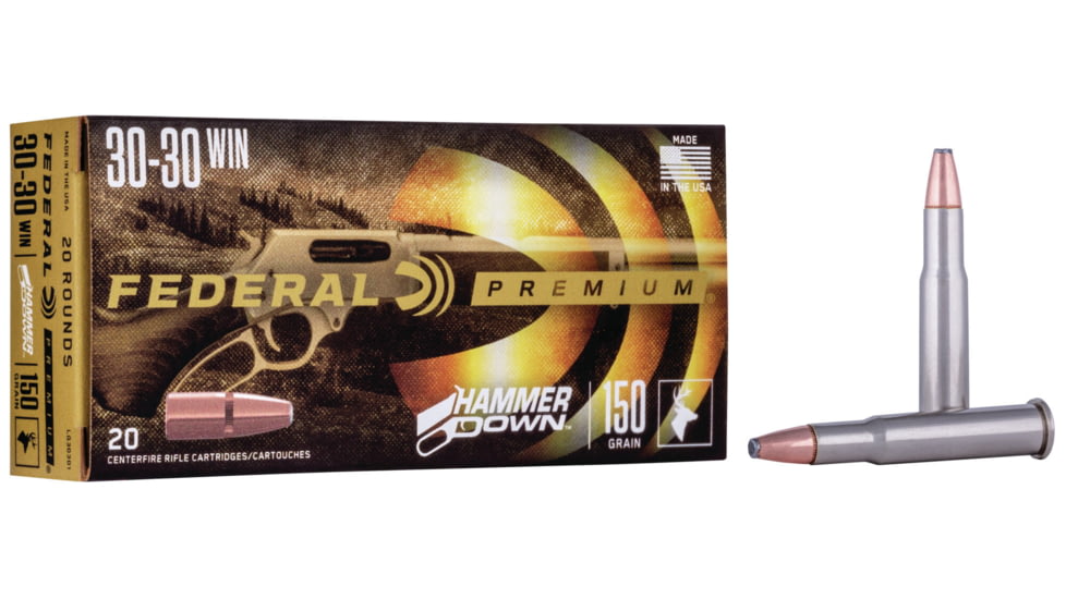 Federal Premium HammerDown Rifle Ammo, .30-30 Winchester, Bonded Soft Point, 150 grain, 20 Rounds, LG30301