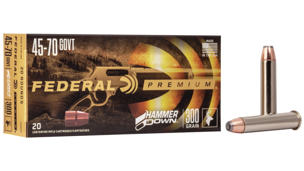 Federal Premium HammerDown Rifle 45-70 Government 300 Grain Bonded Soft Point Nickel-Plated Cased Centerfire Rifle Ammo, 20 Rounds, LG45701