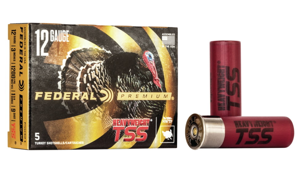 Federal Premium Heavyweight TSS 12 Gauge 1 3/4oz 3'' Centerfire Shotgun Ammo, 9 Shot, 5 Rounds, PTSSX193F 9