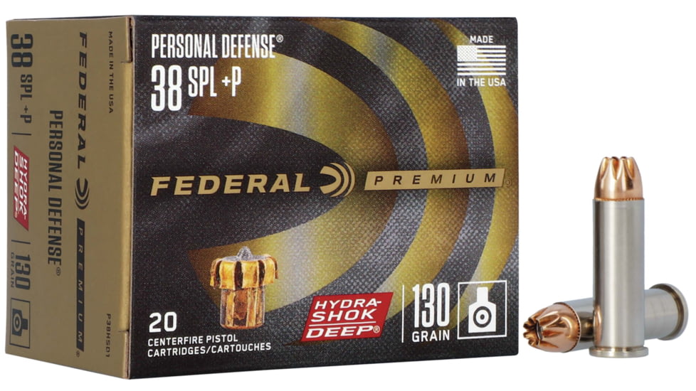 Federal Premium Hydra-Shok Deep .38 Special +P 130 Grain Hydra-Shok Deep Hollow Point Nickel Plated Brass Cased Centerfire Pistol Ammo, 20 Rounds, P38HSD1