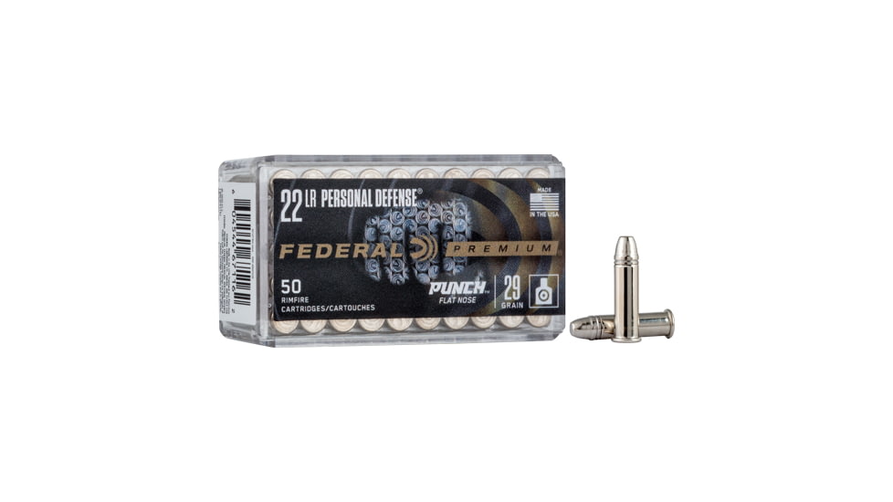 Federal Premium Personal Defense .22 Long Rifle 29 Grain Solid Flat Nose Brass Cased Rimfire Ammo, 50 Rounds, PD22L1