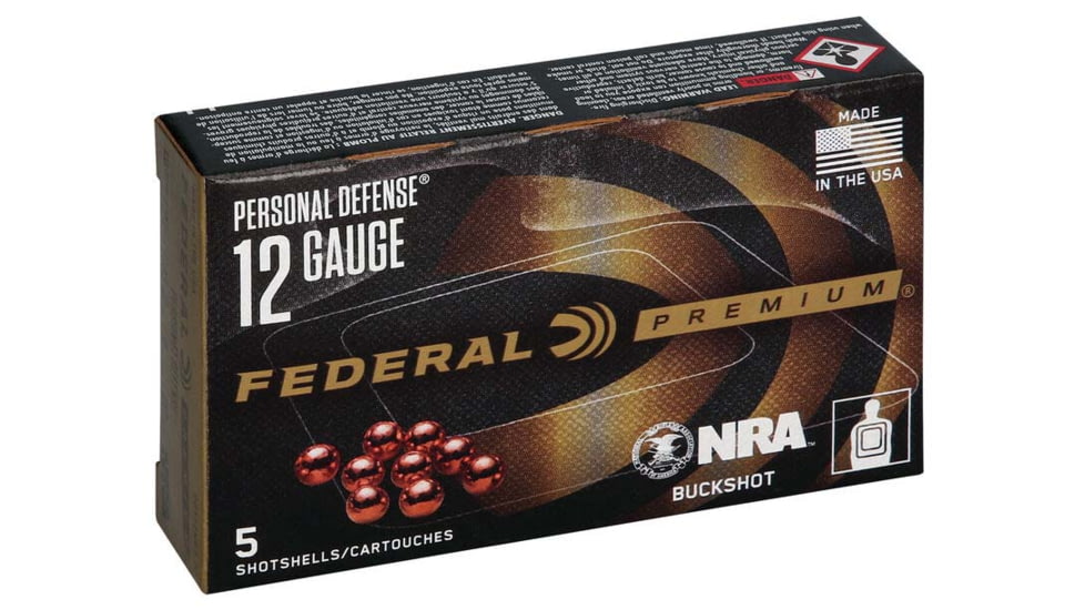 Federal Premium Personal Defense NRA Buckshot 12 Gauge 2.75in 9 Pellets Centerfire Shotgun Buckshot Ammo, 5 Rounds, PD132NRA00