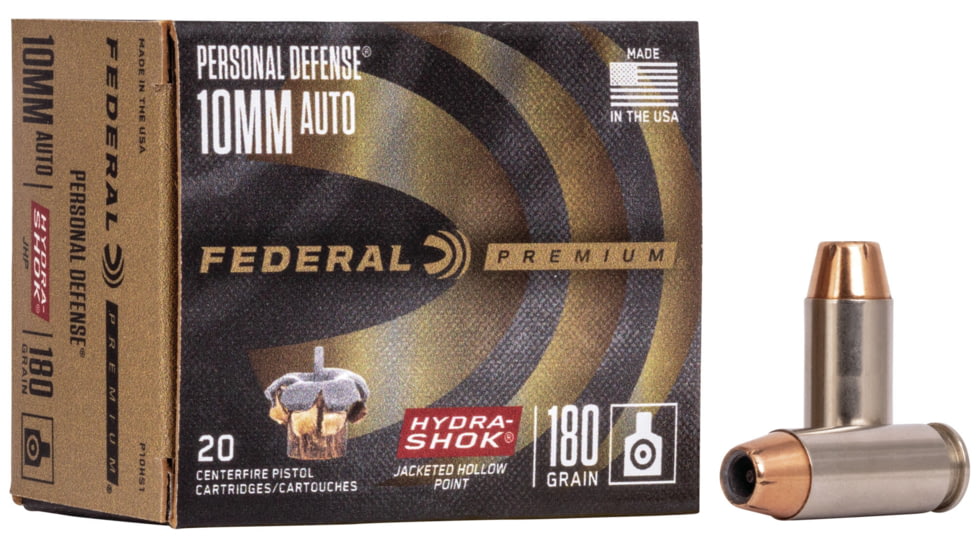 Federal Premium Personal Defense Pistol Ammo, 10mm Auto, Hydra-Shok Jacketed Hollow Point, 180 grain, 20 Rounds, P10HS1