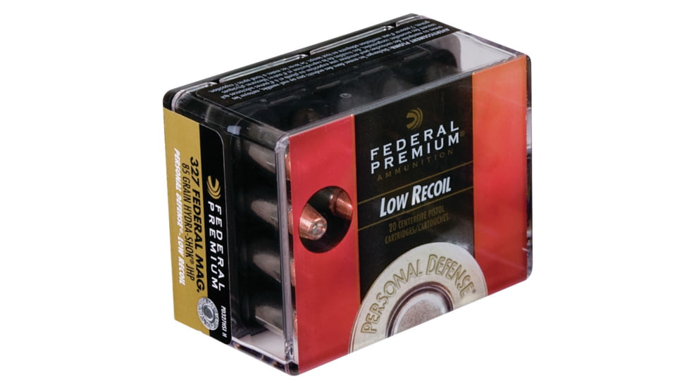 Federal Premium 327 Magnum 85 Grain Hydra-Shok Jacketed Hollow Point Brass Pistol Ammo, 20 Rounds, PD327HS1 H