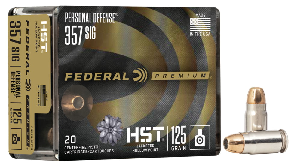 Federal Premium Personal Defense Pistol Ammo, .357 SIG, HST Jacketed Hollow Point, 125 grain, 20 Rounds, P357SHST1S