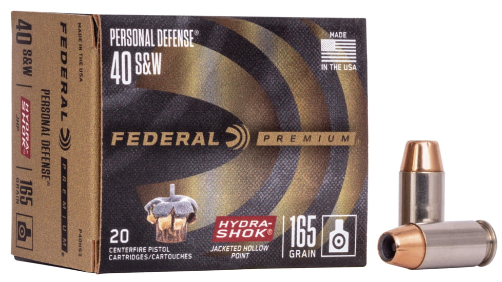 Federal Premium Personal Defense Hydra-Shok 40 S&amp;W 165 Grain Jacketed Hollow Point Centerfire Pistol Ammo, 20 Rounds, P40HS3