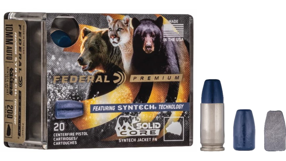 Federal Premium .40 S&amp;W 200 Grain Syntech Jacket Solid Core Brass Centerfire Pistol Ammo, 20 Rounds, P40SHC1