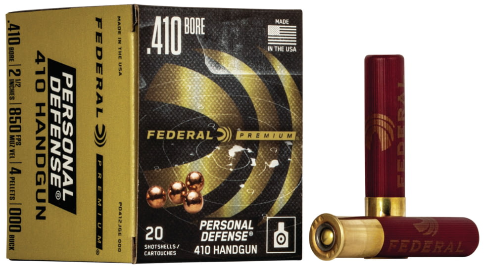 Federal Premium Personal Defense Pistol Buckshot, .410 bore, #000 Shot Size, 2.5in, 4 Pellets, 20 Rounds, PD412JGE 000