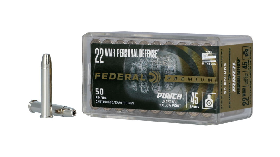 Federal Premium Personal Defense Punch Rimfire 22 WMR 45 Grain Punch JHP Rimfire Ammunition, 50 Rounds, PD22WMR1