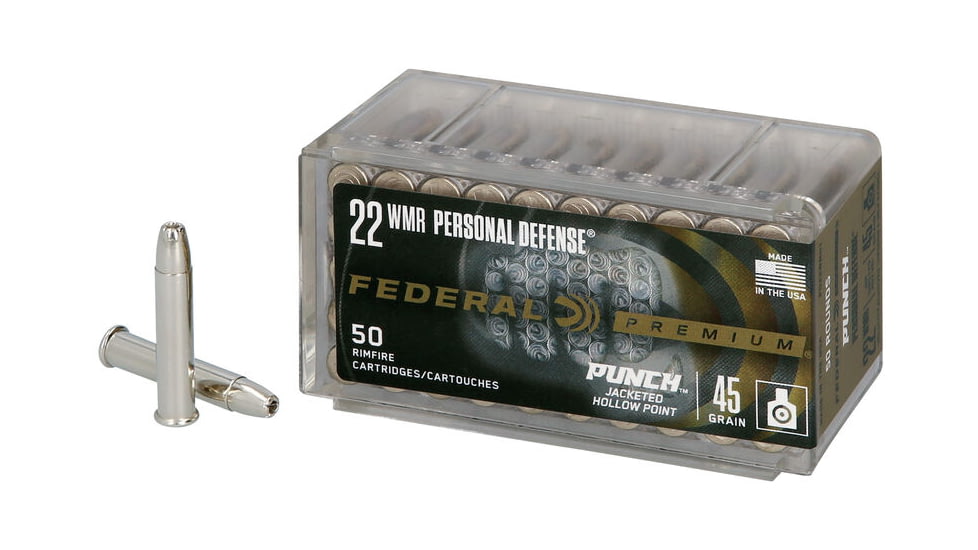 Federal Premium Personal Defense Punch Rimfire 22 WMR 45 Grain Punch JHP Rimfire Ammunition, 50 Rounds, PD22WMR1