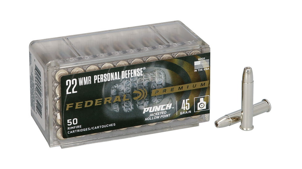 Federal Premium Personal Defense Punch Rimfire 22 WMR 45 Grain Punch JHP Rimfire Ammunition, 50 Rounds, PD22WMR1
