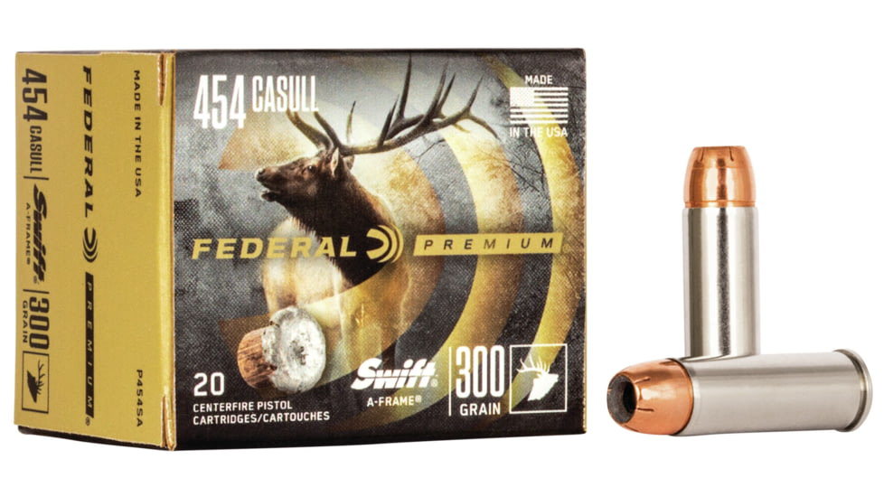 Federal Premium .454 Casull 300 Grain Swift A-Frame Nickel-Plated Pistol Ammo, 20 Rounds, P454SA