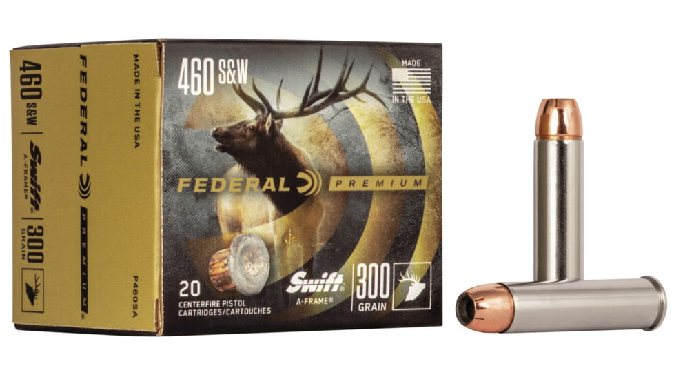 Federal Premium .460 S&amp;W 300 Grain Swift A-Frame Nickel-Plated Cased Centerfire Pistol Ammo, 20 Rounds, P460SA