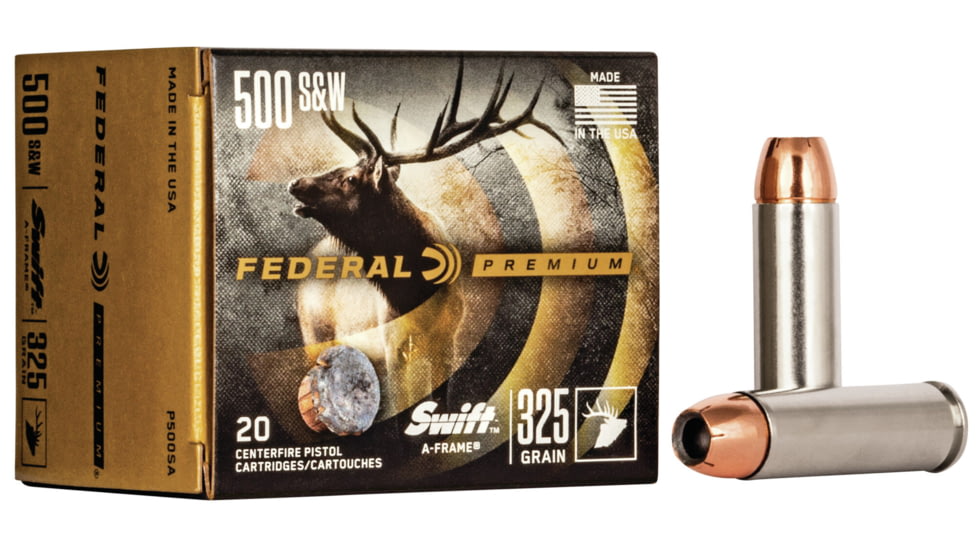 Federal Premium .500 S&amp;W Magnum 325 Grain Swift A-Frame Brass Centerfire Pistol Ammo, 20 Rounds, P500SA