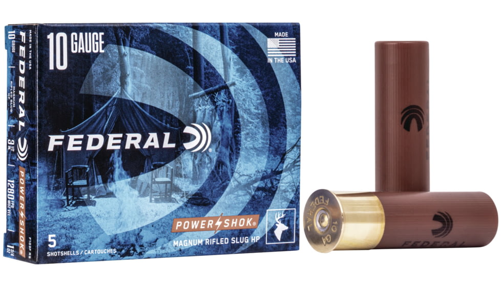 Federal Premium Power Shok 10 Gauge 1 3/4oz Power Shok Rifled Slug Centerfire Shotgun Ammo, Rifled Slug Shot, 5 Rounds, F103F RS