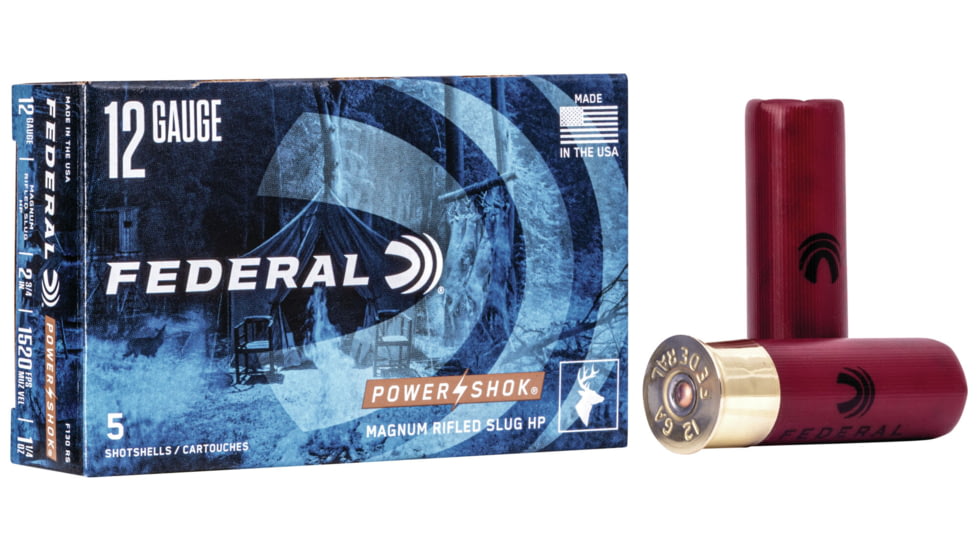 Federal Premium Power Shok 12 Gauge 547 Grain 2 3/4in Rifled Slug Shotgun Ammo, 5 Rounds, F130 RS