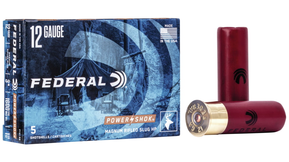 Federal Premium Power Shok 12 Gauge 1 1/4oz 3in Rifled Slug Shotgun Ammo, 5 Rounds, F131 RS