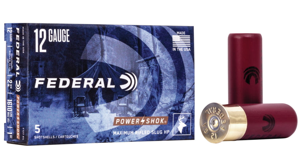 Federal Premium Power Shok 12 Gauge 1oz 2 3/4in Rifled Slug Shotgun Ammo, 5 Rounds, F127 RS
