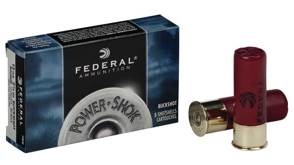 Federal Premium Power Shok 12 Gauge 12 Pellets Power Shok Buckshot Centerfire Shotgun Ammo, 00 Buck Shot, 5 Rounds, F130 00, F130 00