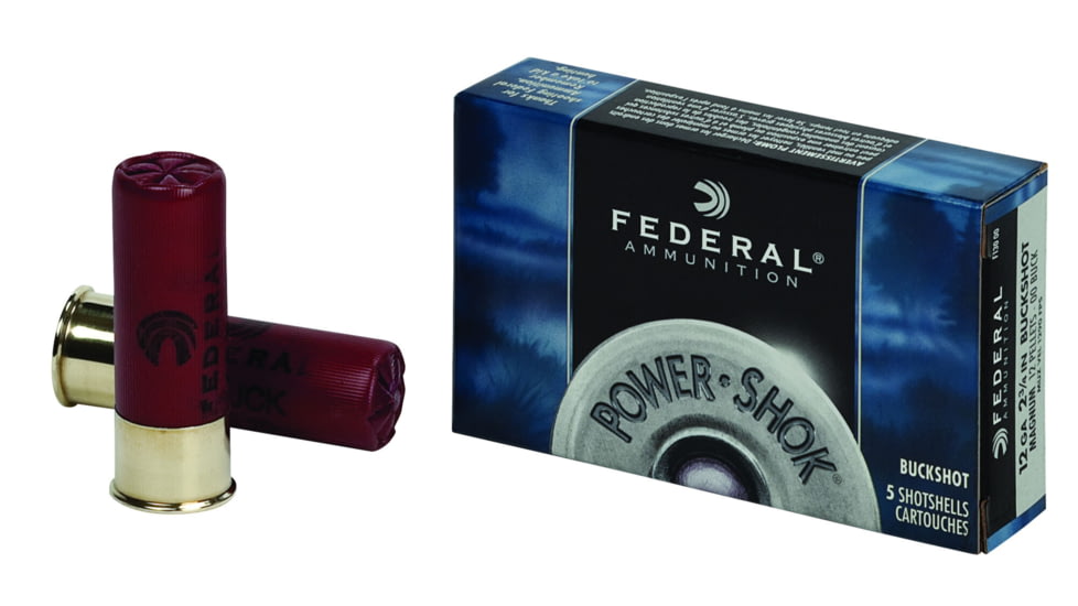 Federal Premium Power Shok 12 Gauge 12 Pellets Power Shok Buckshot Centerfire Shotgun Ammo, 00 Buck Shot, 5 Rounds, F130 00