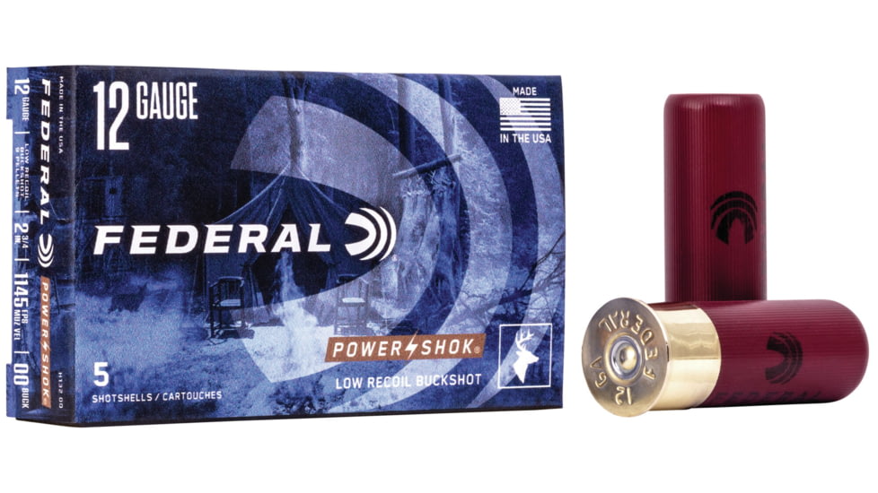 Federal Premium Power Shok 12 Gauge 9 Pellets Power Shok Buckshot - Low Recoil Centerfire Shotgun Ammo, 00 Buck Shot, 5 Rounds, H132 00