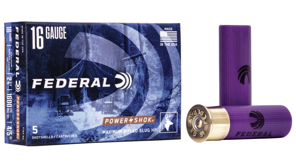 Federal Premium Power Shok 16 Gauge 4/5oz Power Shok Rifled Slug Centerfire Shotgun Ammo, Rifled Slug Shot, 5 Rounds, F164 RS